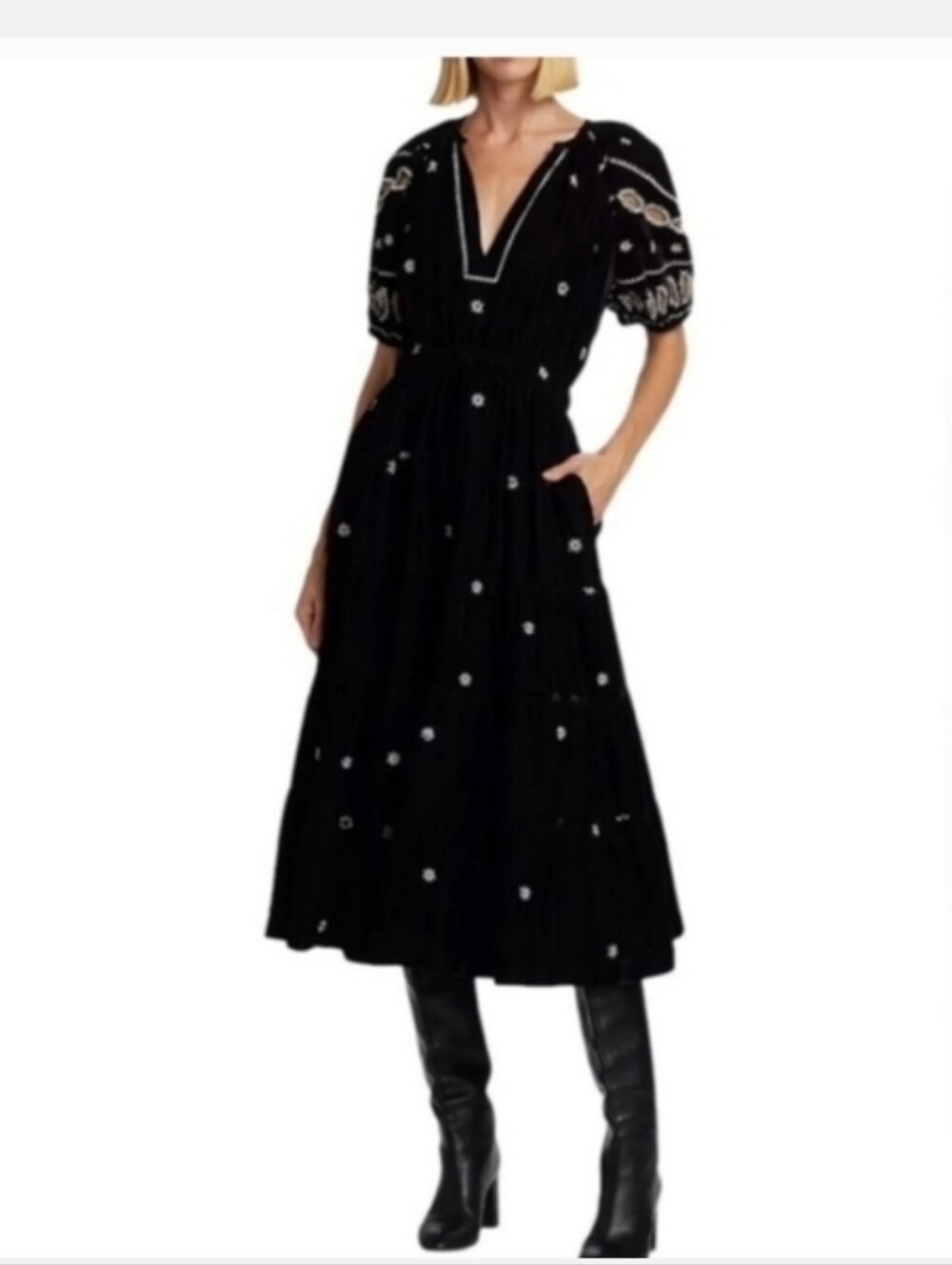 ANTHROPOLOGIE LOVE THE LABEL NATALIE EYELET EMBROIDERED VELVET MIDI DRESS